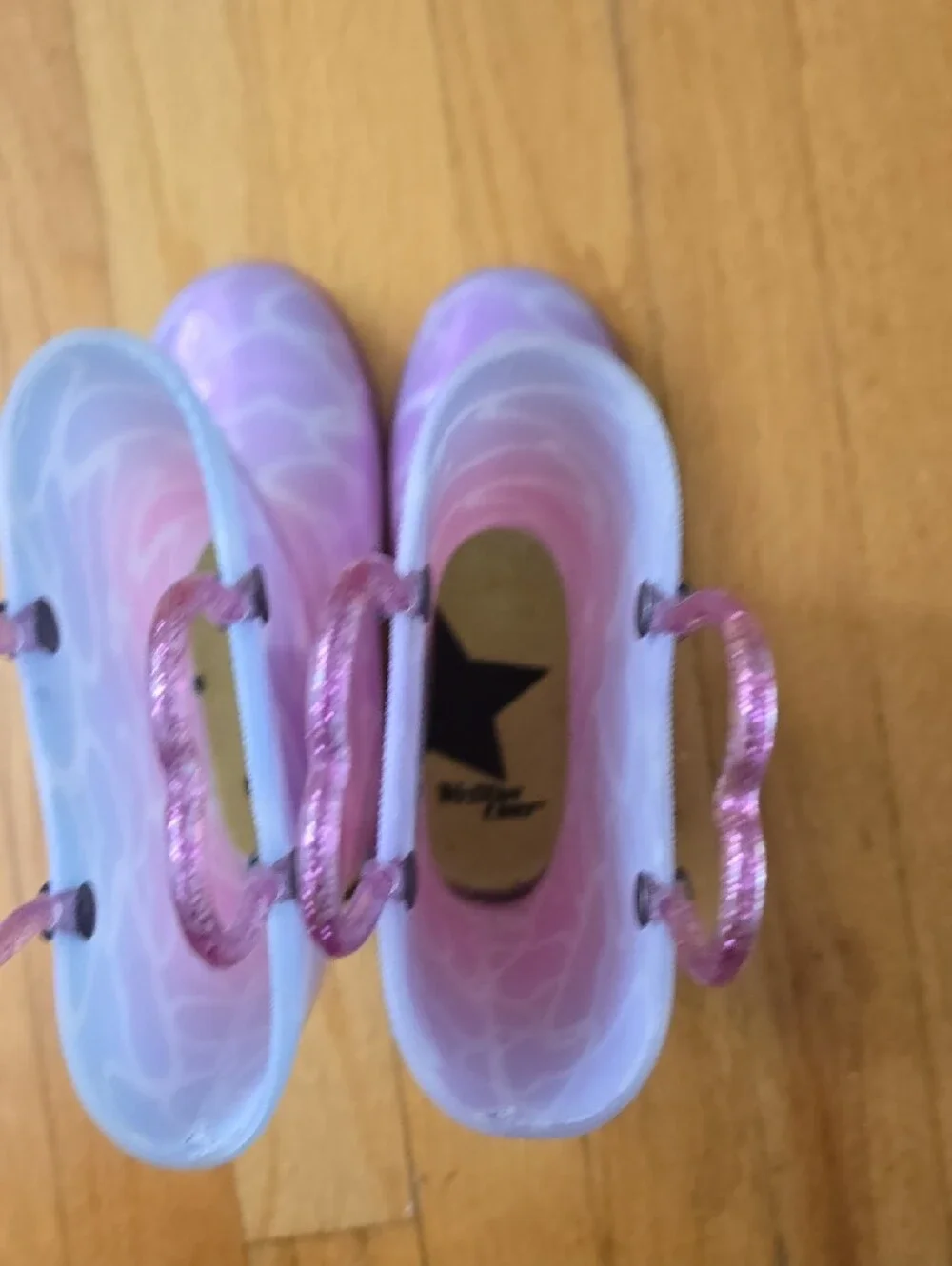 Western Chief Pink and Purple Heart Pattern Kids Rain Boots with Glitter Handles